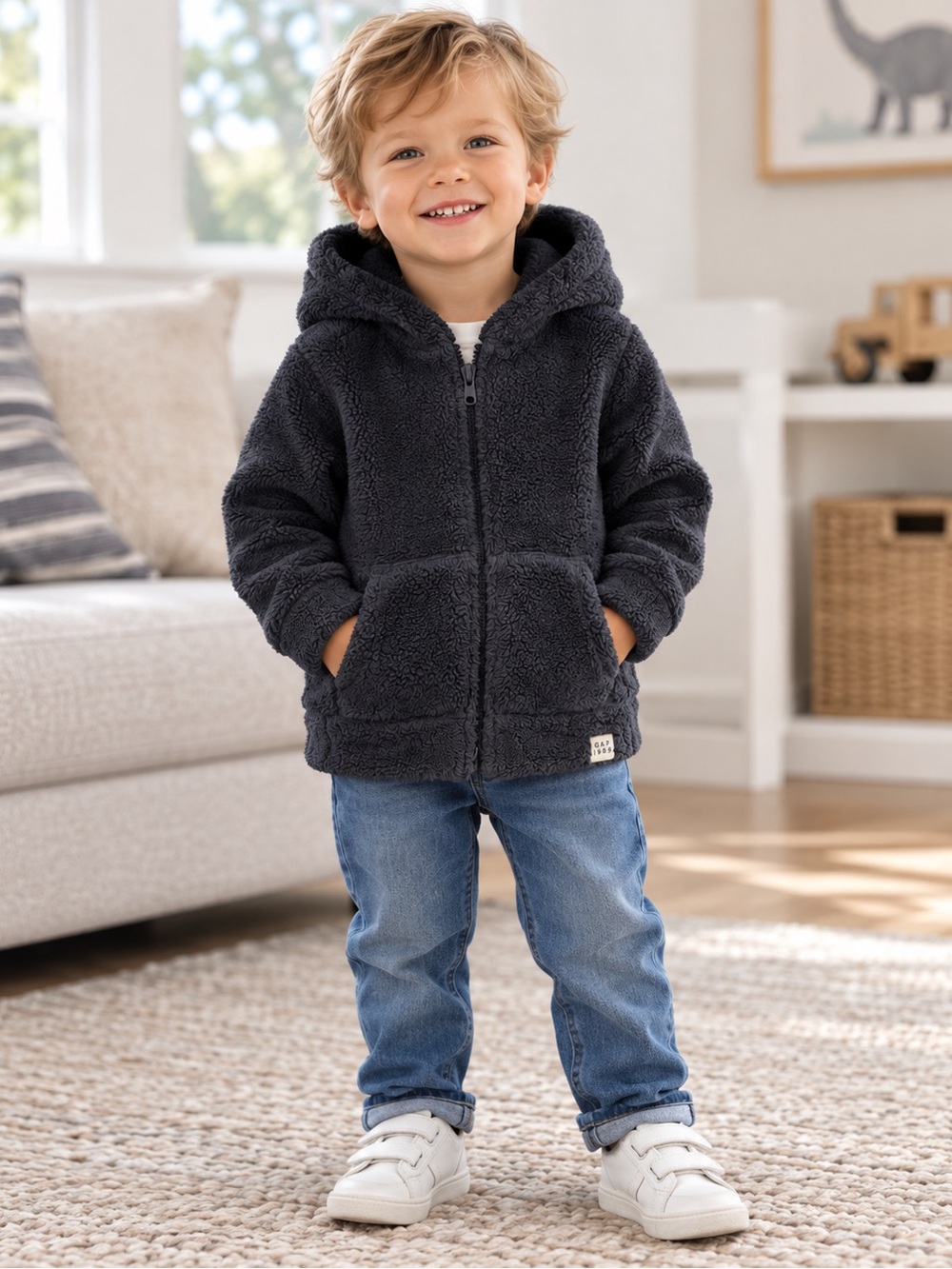 Baby Gap 1969 Sherpa Fleece Hooded Jacket – Charcoal Gray – 3 Years